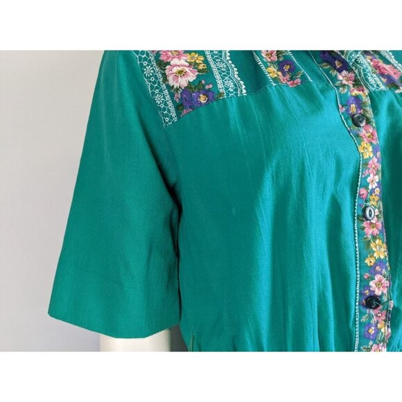 VINTAGE WOMEN'S GREEN FLORAL PRINT SHIRT DRESS - TAP&CO - SIZE 6P - Picture 7 of 14